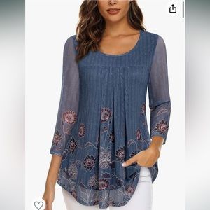 Timeson Cottagecore Women's 3/4 Sleeve Tunic Top Floral Dressy Blouse